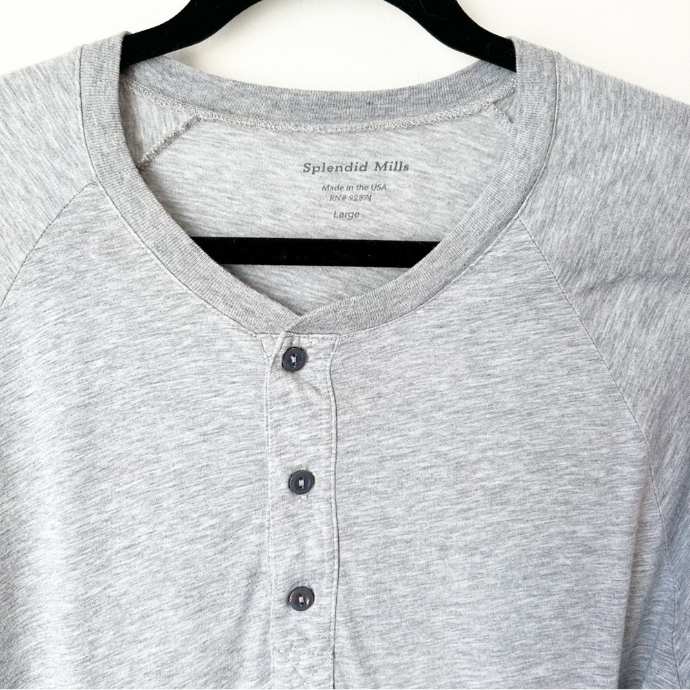 Splendid Mills Grey Heathered Henley Tee Pima‎ Cotton and Modal - Size Large